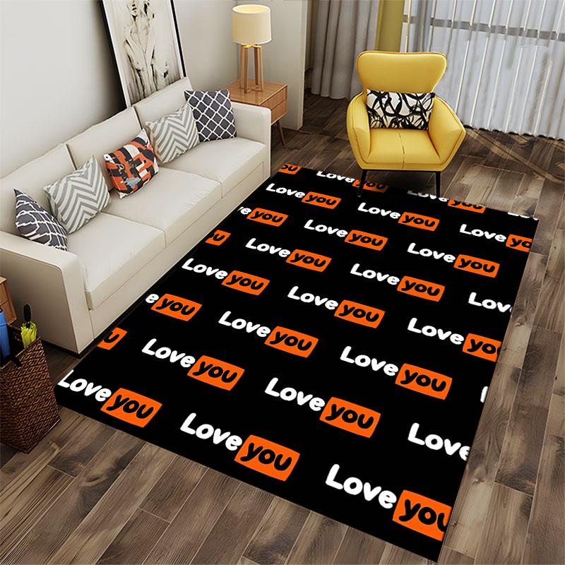 Love You Text Pattern Carpet suitable as a non-slip mat for the living room or bedroom sofa