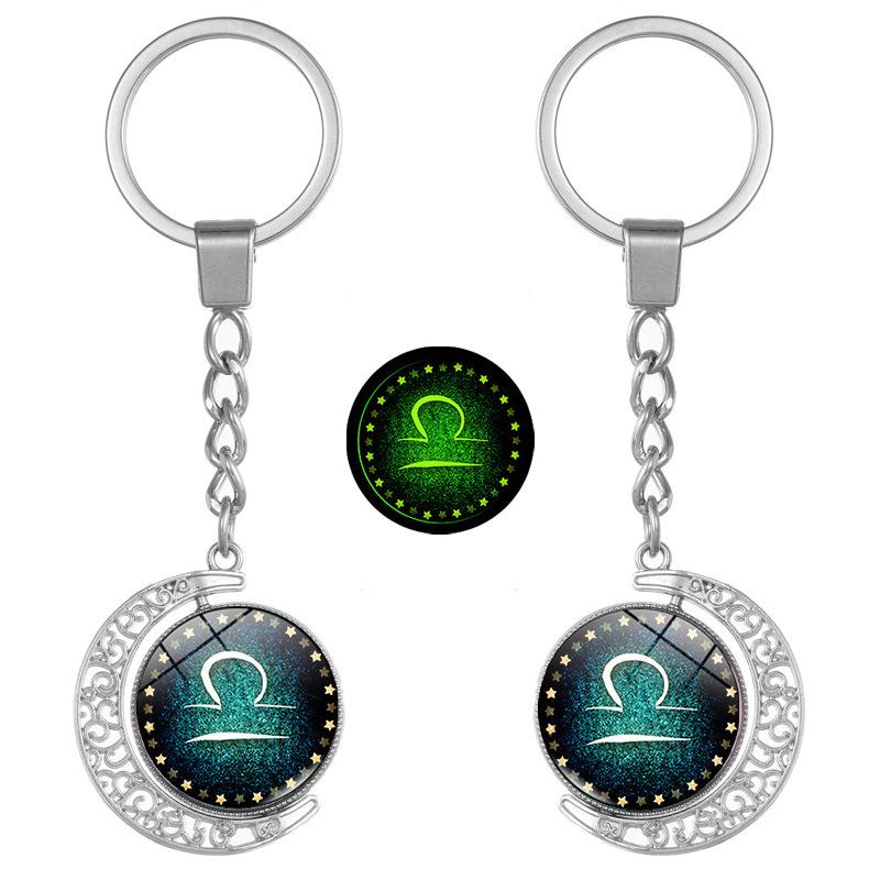 Luminous Zodiac Double-Sided Rotating Pendant Keychain for Couples - European & American Creative Design.