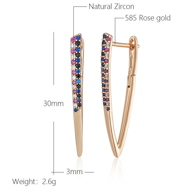 New Best Design Colorful Natural Zircon V Shape Earrings For Women Rose Gold Color All Matching Daily Luxury Jewelry