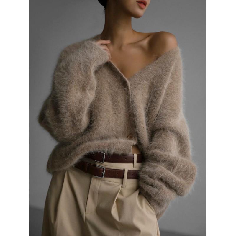 Womens Oversized Knit Cardigan Soft Acrylic Sweater V-Neck Long Sleeve Casual Outerwear Fall 2026