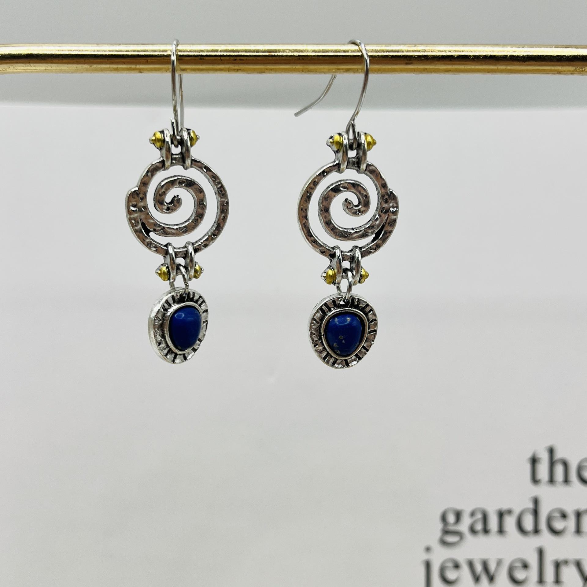 

Necklace Retro Natural Bluestone Spiral Earrings High-end Women s Earrings Pendant срібний