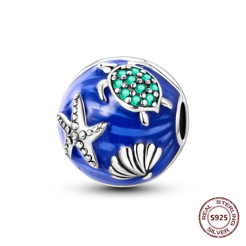 925 Silver Star Moon Bracelet Ocean Safety Chain with Colored Zircon Beads DIY Fine Jewelry for Women