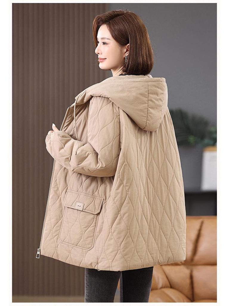 Women's 2024 Winter Fleece-Lined Thick Cotton Coat - Plus Size, Casual, Loose-Fit, Middle-Aged Style.