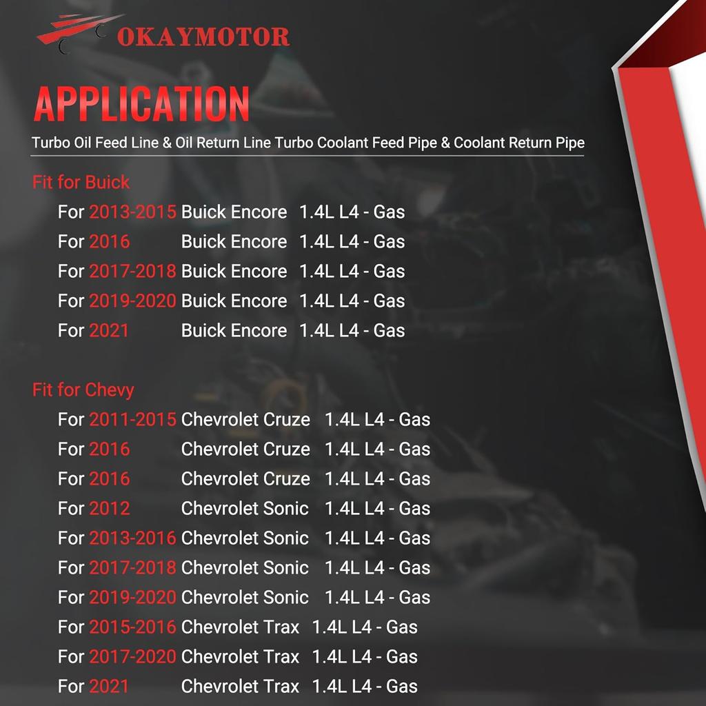 Turbo Oil Feed Line & Oil Return Line Turbo Coolant Feed Pipe & Coolant Return Pipe for 2011-2021 Buick Encore Chevrolet Cruze Sonic Trax 1.4L