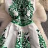 Summer Vintage Designer Print Blue White Porcelain Runway Dress Women Fashion Sleeveless Tank Midi Party Dresses
