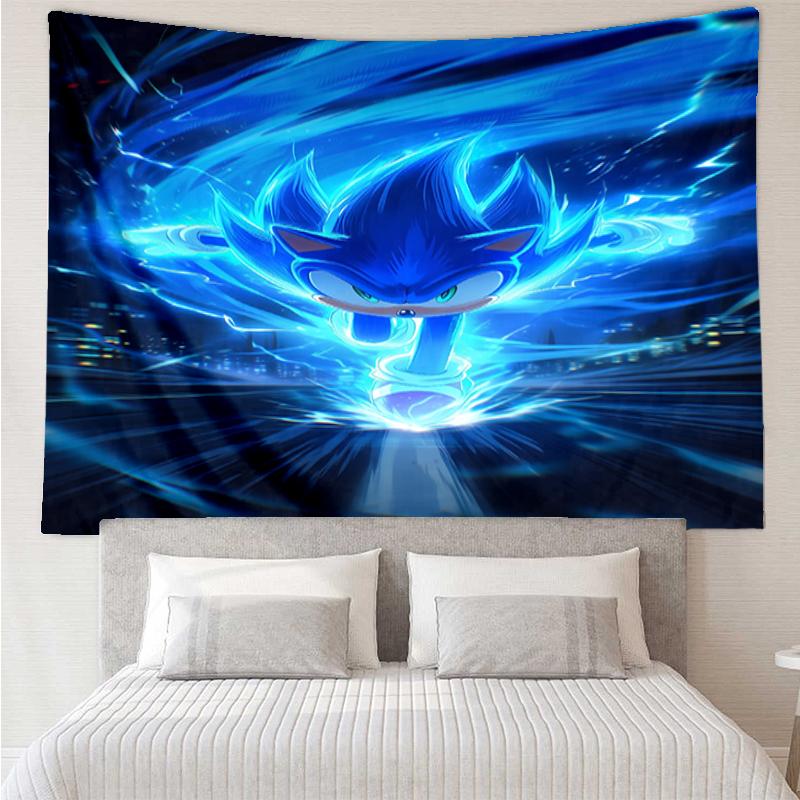 Sonic Print Tapestry, Backdrop, Easy Setup, Ideal for Bedroom, Office & Living Room, with Aesthetic Wall Hanging Decor.