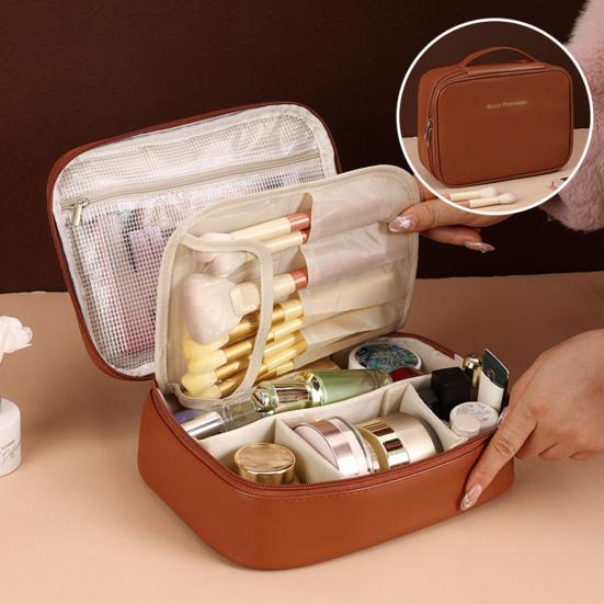 Large Capacity Cosmetic Bag Makeup Case with Top Handle Adjustable Divider Travel Makeup Organizer