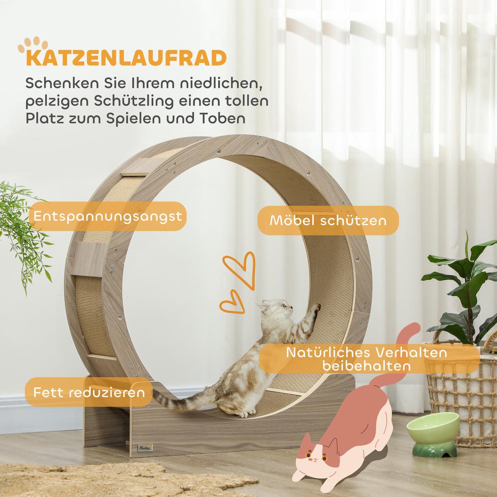 Cat Wheel with Brake, Scratching Pads - Walnut Brown