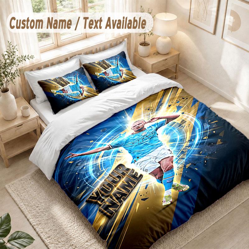 Custom Name Bedding Set 3 PiecesErling Haaland Print Duvet Cover + 2 Pillowcases Soft Bed Decor