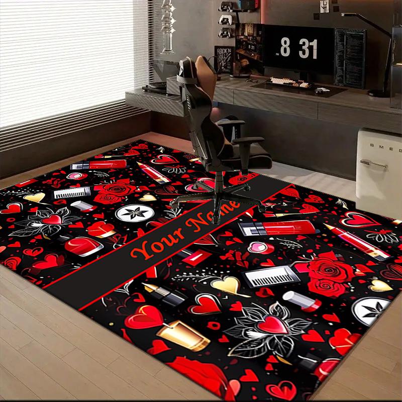 1PC Custom Name Love Makeup Artistry Theme Floor Mat Ideal for Living Room, Game Rooms, Office, Bedroom,Floor Mat Playful Design