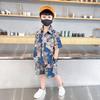 Boys Summer Suit Boys Hong Kong Style Flower Shirt Shorts Two-piece Casual Ice Silk