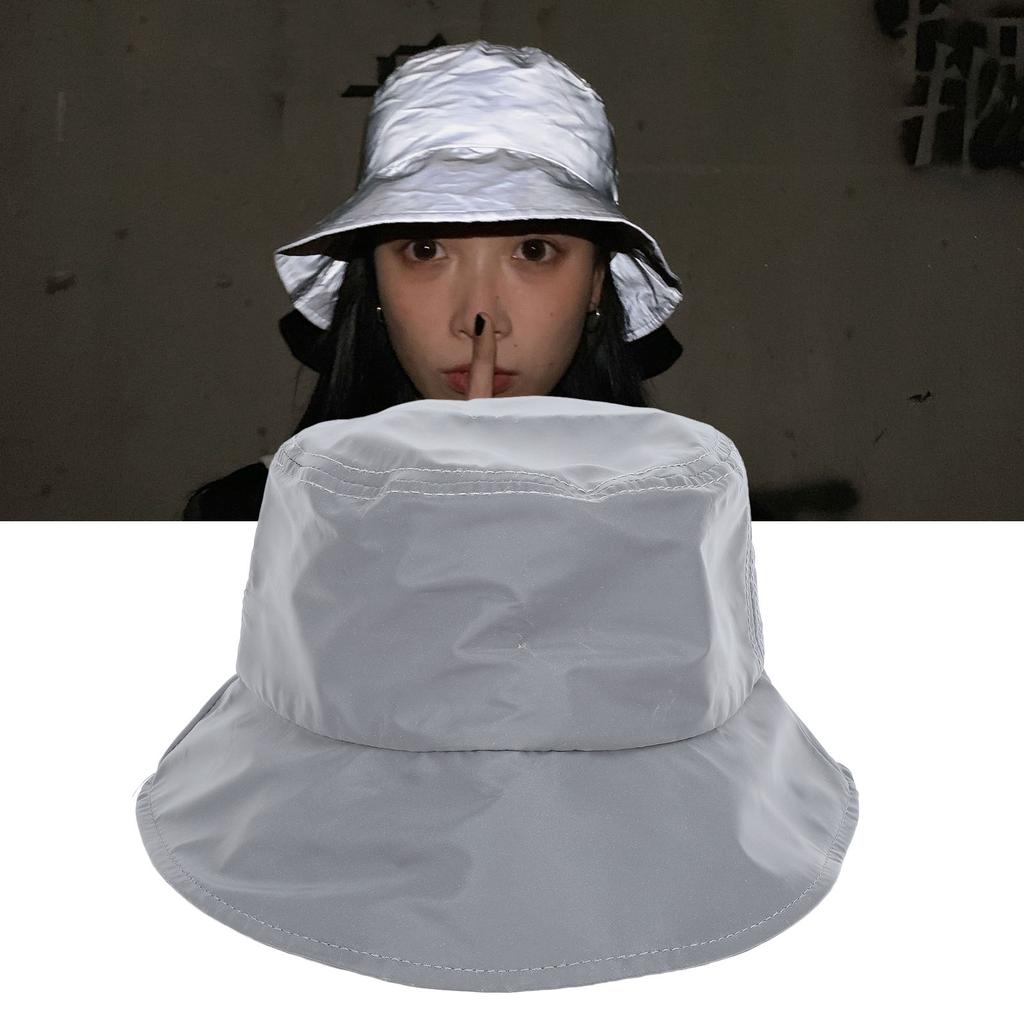 Reflective Hat Skin Friendly Breathable Stylish Cotton Bucket Hat for Women Men for Walking Running Cycling Party Silver Gray