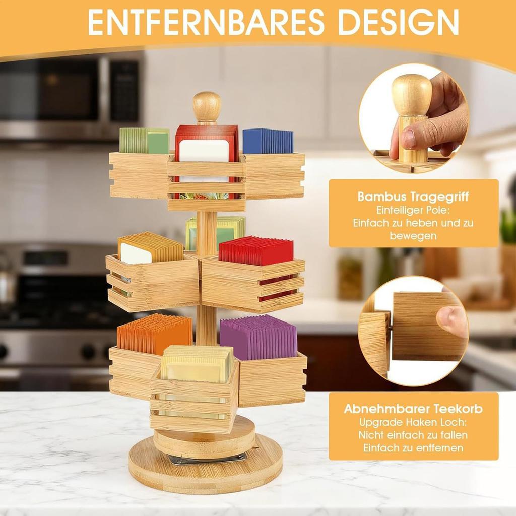 Wooden Storage Rack Tea Bag Organizer Vertical Display Stand Tea Rack Tea Bag Station Box Container Holder for Kitchen Office