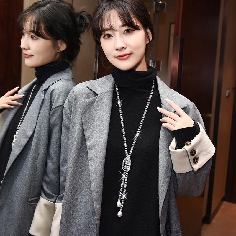 Alloy Long Unique Necklace For Women Featuring Crystal Decor And Chic Geometric Shape
