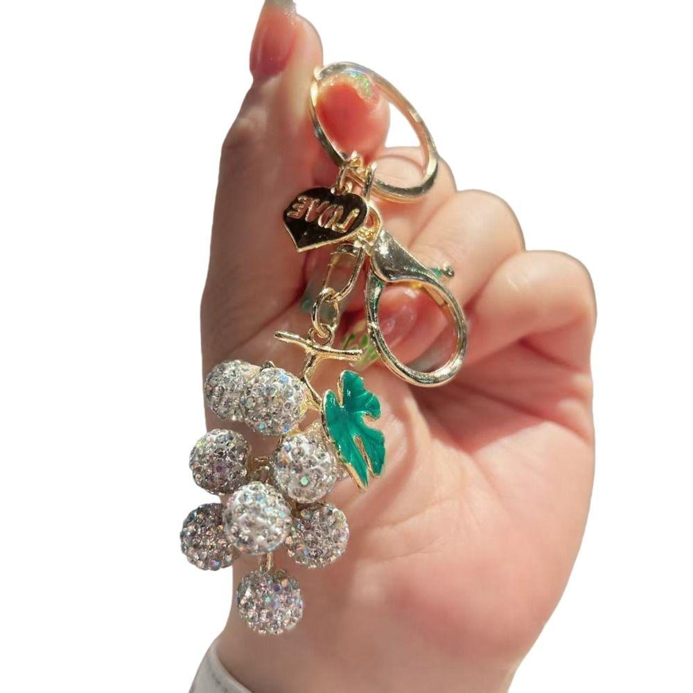 Car Keyring Crystal Fruit Grapes Keychain Full Rhinestone Fruit Car Keyring Kids Gifts