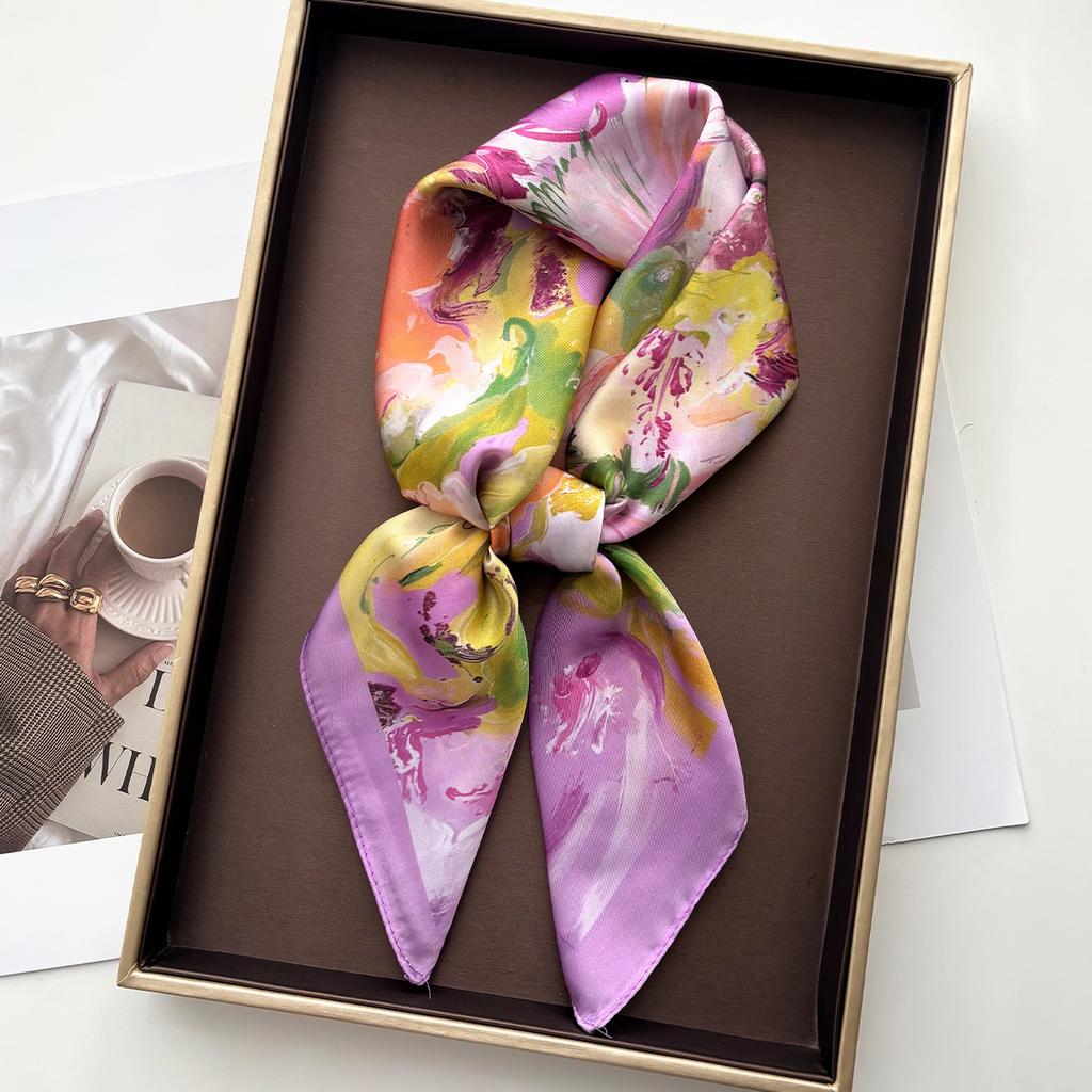 Floral Printed Square Scarf For Women Imitation Silk Scarves Elegant Beach Shawl Wraps Bandanas Luxury Hijab Neckerchief