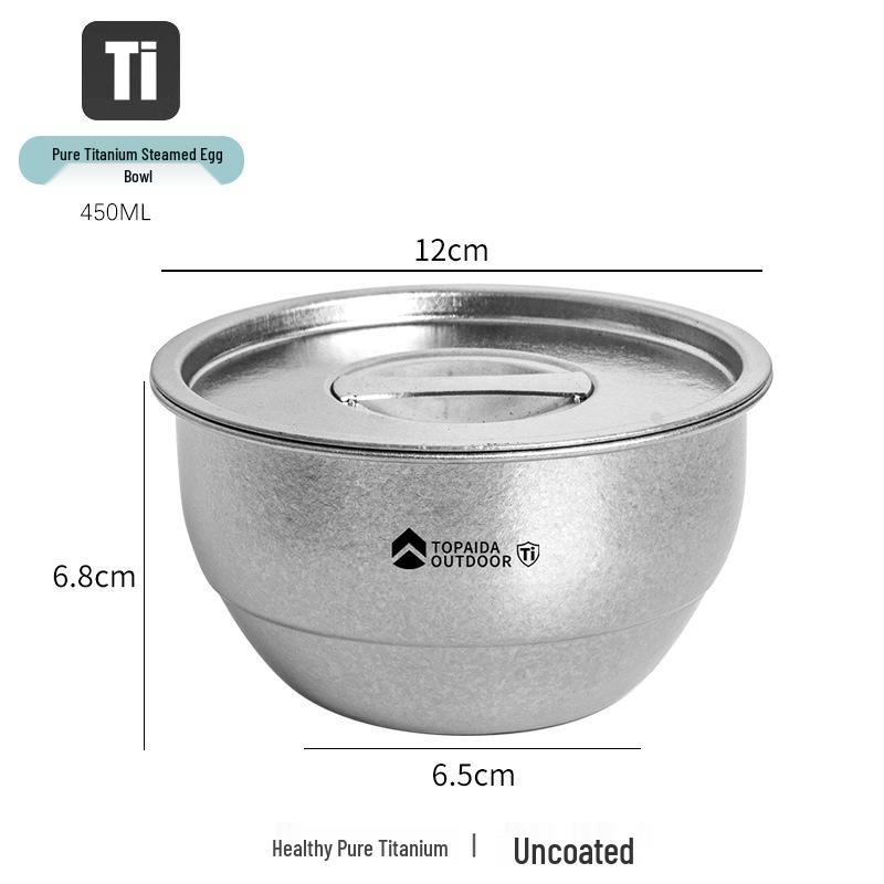 Pure Titanium Steamed Egg Bowl with Lid - Antibacterial, Ideal for Home, Picnics, and Camping