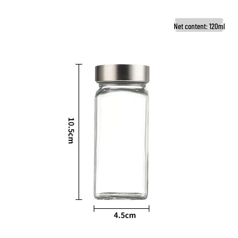 Square Glass Spice Jars with Solid Wood Lids - Kitchen Storage Set