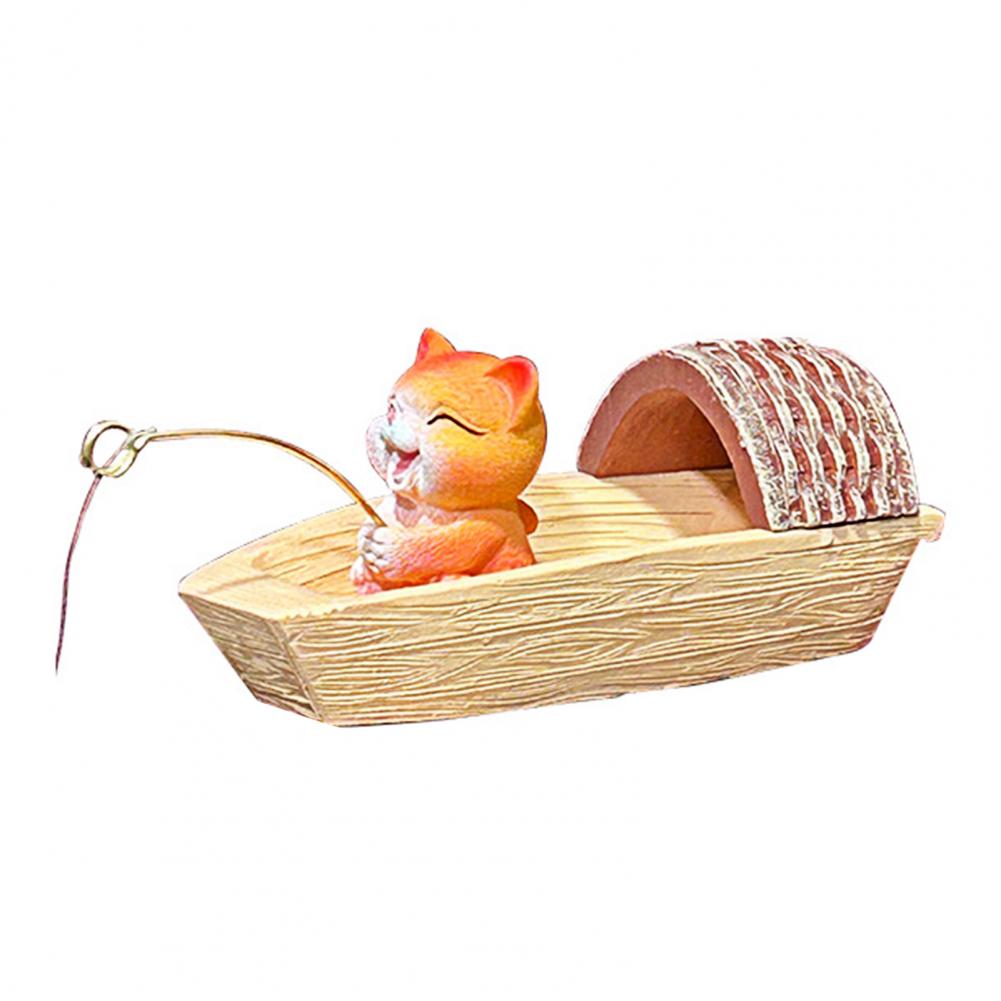 

Hand-painted Cat Figurine Floating Fishing Cat Figurine Resin Sculpture Black Awning Boat Aquarium Ornament Cartoon Cat Statue жовтий