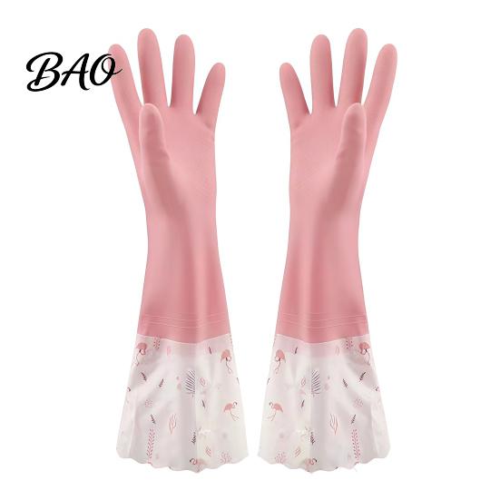 Warm Household Cleaning Gloves Long Sleeves Dishwashing Gloves, Thick Fleece Lining Non-Slip Silicone Rubber for Kitchen And Bath Reusable Waterproof