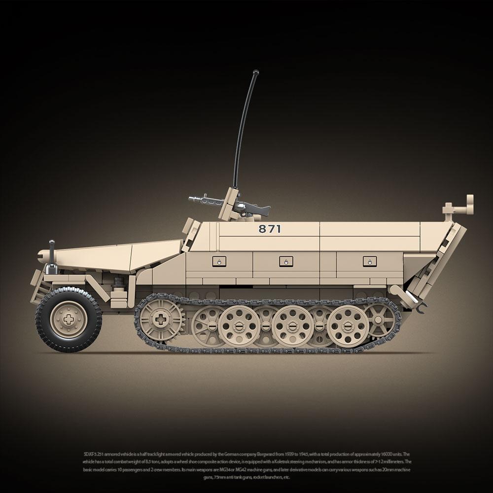 714 Teile Zweiter Weltkrieg Gepanzertes SD.KF5.251 Halbkettenfahrzeug Leicht gepanzertes Fahrzeug Soldat MOC Modellbausteine Ziegel Spielzeug ohne Karton Für Kinder