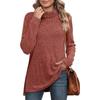 Women's High Collar Split Hem Solid Color Casual Stripe T-Shirt - Autumn/Winter 2023 Collection