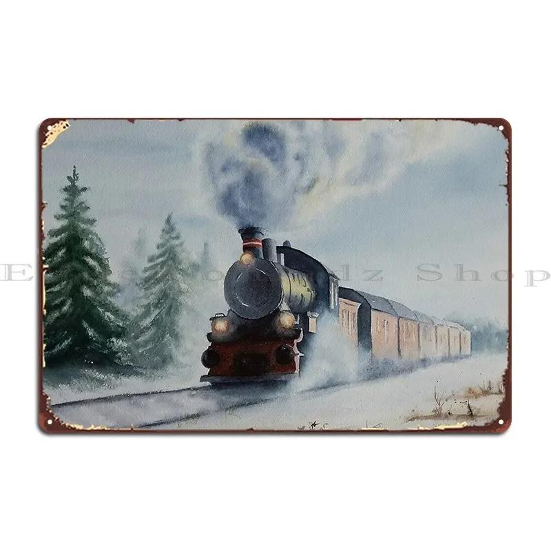 Train In The Winter Forest Metal Sign Club Cave Wall Cave Customized Classic Tin Sign Poster 20x30cm（7.8x11.8inch）