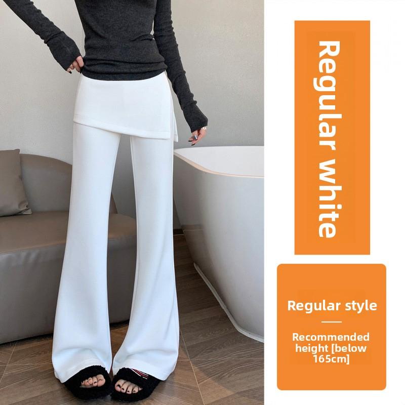 Women s faux two-piece flared pants 2026 spring-summer high-waisted slimming casual floor-length bell-bottom pants S белый
