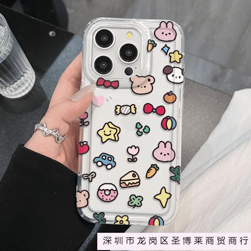 Cartoon dessert animal apple 15 mobile phone case iphone14promax transparent soft glue 13/12/11 anti-drop XR