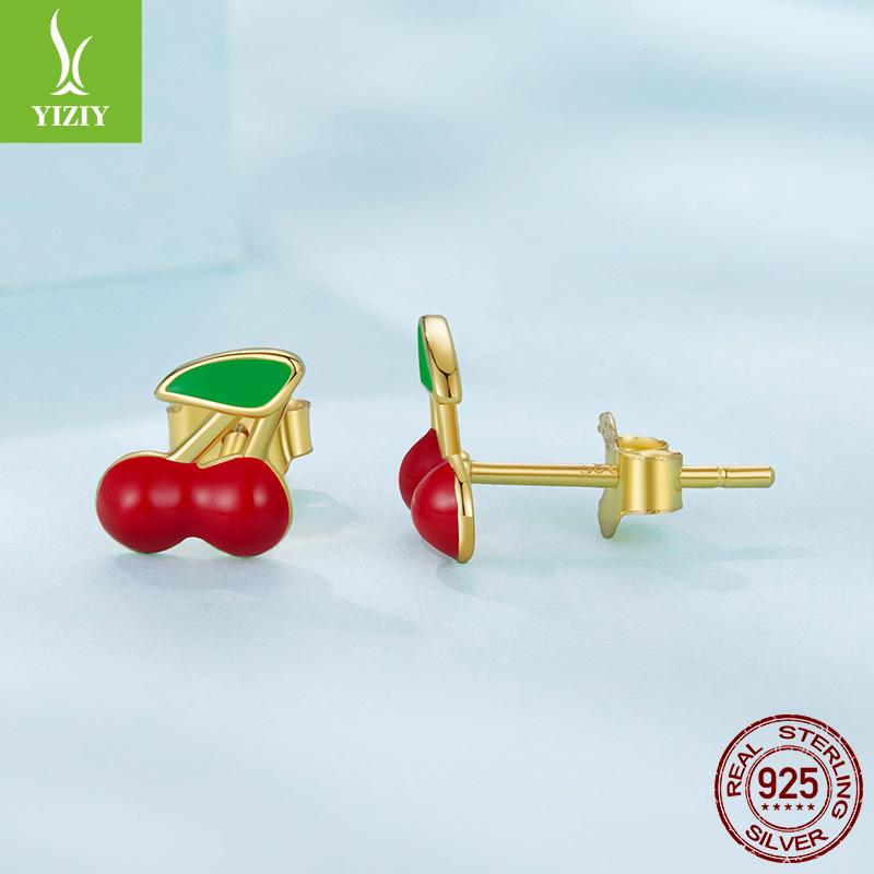 

Red Cherry Stud Earrings Female Sweet Girl Heart S925 Sterling Silver Stud Earrings 925 silver