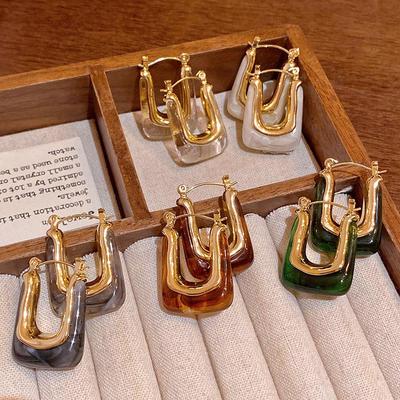 Orecchini Geometrici in Resina Francesi - Stile Retro di Alta Gamma da Donna