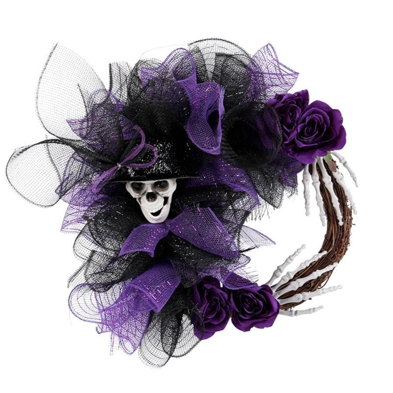 

Distinctive Skull Head Wreath Terrifying Halloween Decoration Haunted Window Door Hanger Indoor Party Decorations фиолетовый