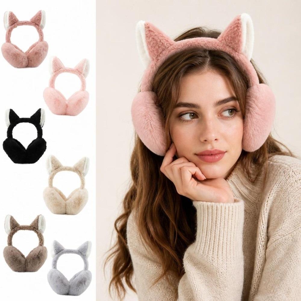 Windproof Faux Fur Earmuffs Soft Plush Windproof Ear Covers Cute Cat Ear Earmuffs  For Women Girls
