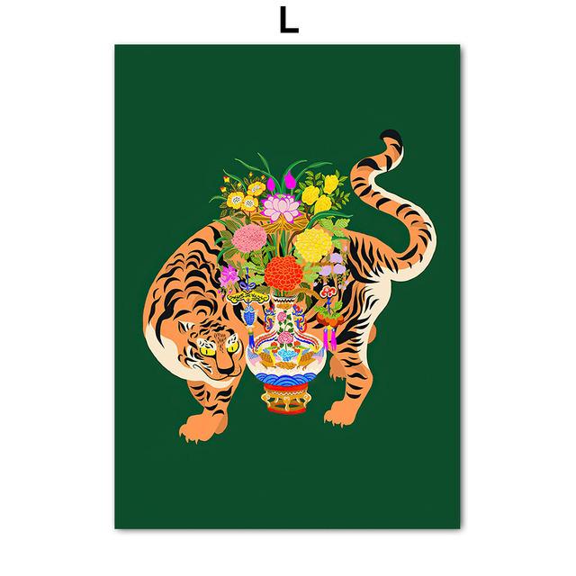 Tiger Mother Cartoon Animal Pink Wild Tiger Snake Wall Art Canvas Painting Nordic Posters Prints Pictures Kids Living Room Decor No Frame