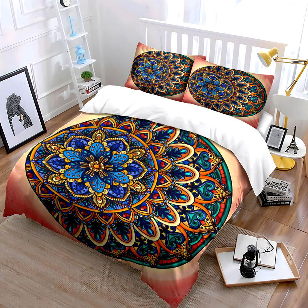 Mandala Pattern Wall Art Set Multiple Sizes Kid'S And Adults' Bedroom Exquisite 3Pc Bedding Set, Gift