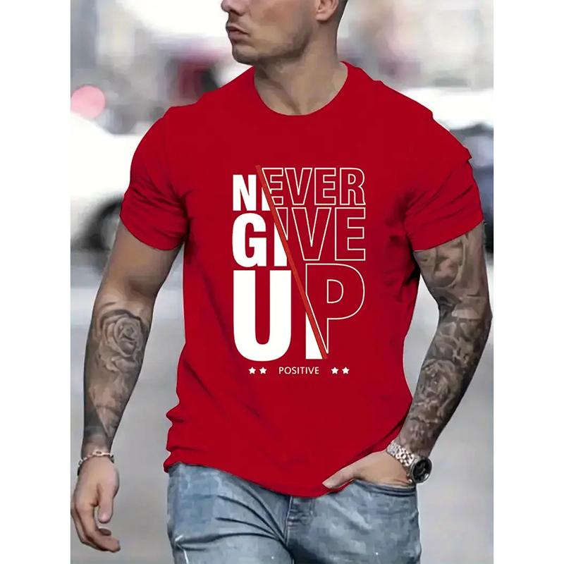S5XL Never Give Up Positive Text Tshirt for Unisexs Clothing Harajuku Street Short Sleeve T Shirt Art Design Graphic