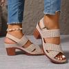 Large Size Fashion Sandals Women's Round Head Hollow Velcro Sandals Thick Heel High Heels Snals
