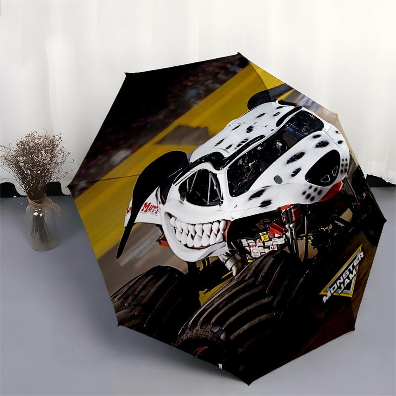Monster Truck Themed Travel Umbrella 8 Ribs Automatic Opening and Closing, Portable Folding Design, Compact and Stylish Umbrella Suitable fo