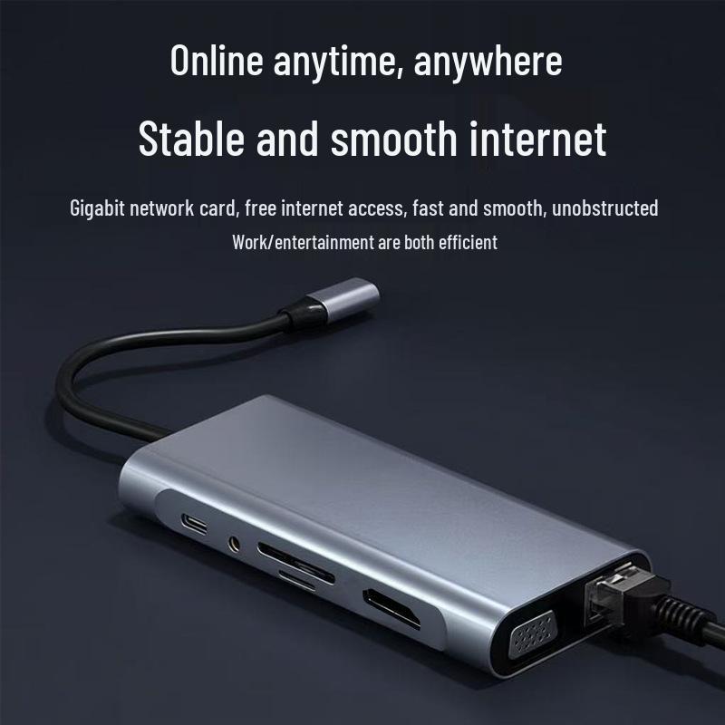 11-in-1 USB-C Docking Station: HDMI, Card Reader, VGA, Ethernet, Screen Mirroring for Laptops and Phones