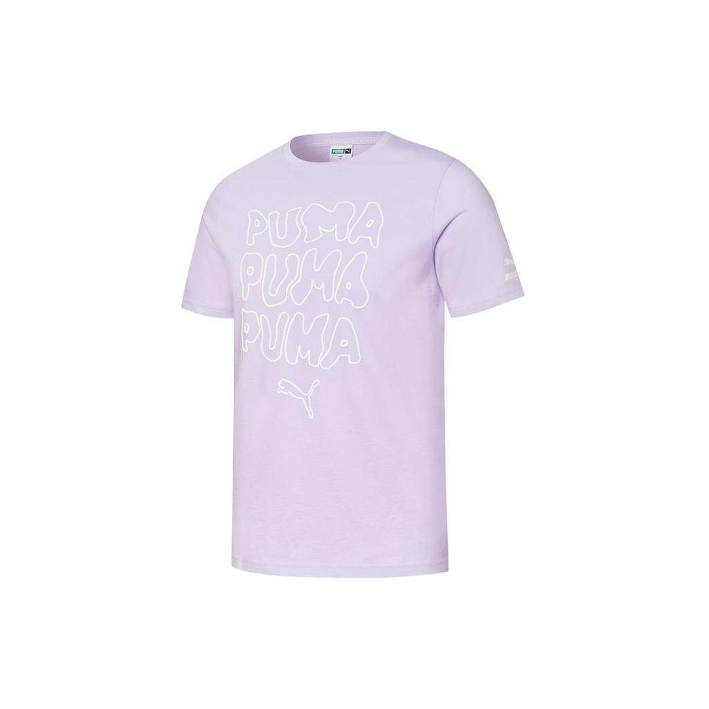 PUMA T Shirts Men's Light Purple Crew Neck Moderate Straight Fit 532612-16
