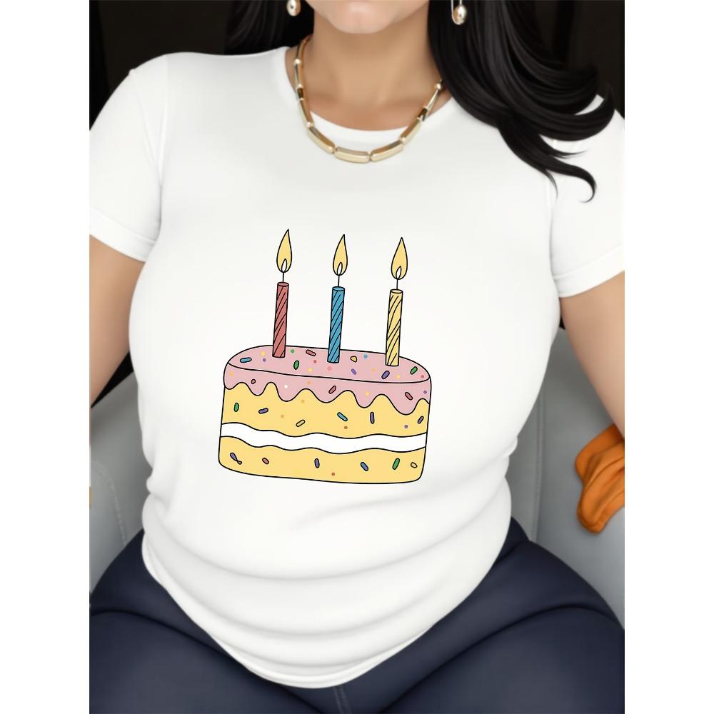 Cake Print Round Neck Casual Top Women's Fashion Short Sleeve Four Seasons Comfortable Harajuku Short Sleeve Clothes