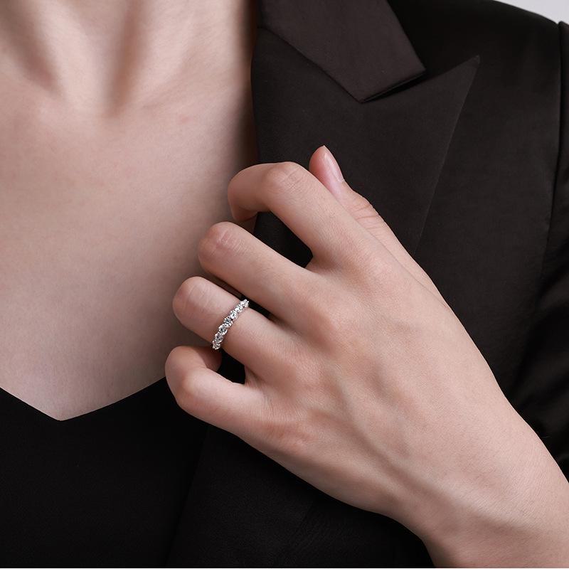 Elegant Seven-Princess Moissanite Sterling Silver Row Ring: Shiny, High-End, Simple Half-Circle Design for Women