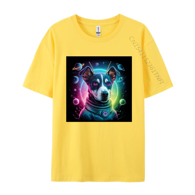 Camisa Tops Shirts Alien dog In Space Tshirts Problem Solved T Shirt Men Crazy Alien Dog Pure Cotton Tshirts