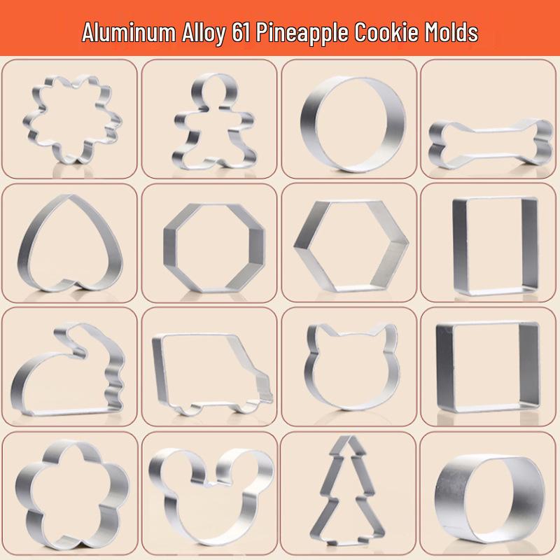 Aluminum Alloy Holiday Cookie Mold Set: Pineapple, Candy Cane, Mitten, Gingerbread Man, Pumpkin