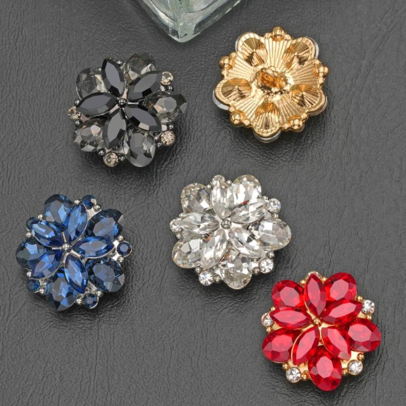 Crystal Flower Metal Alloy Buttons for Sewing DIY Decorative Button for Wool Coat Fur Coat Clothing Accessories