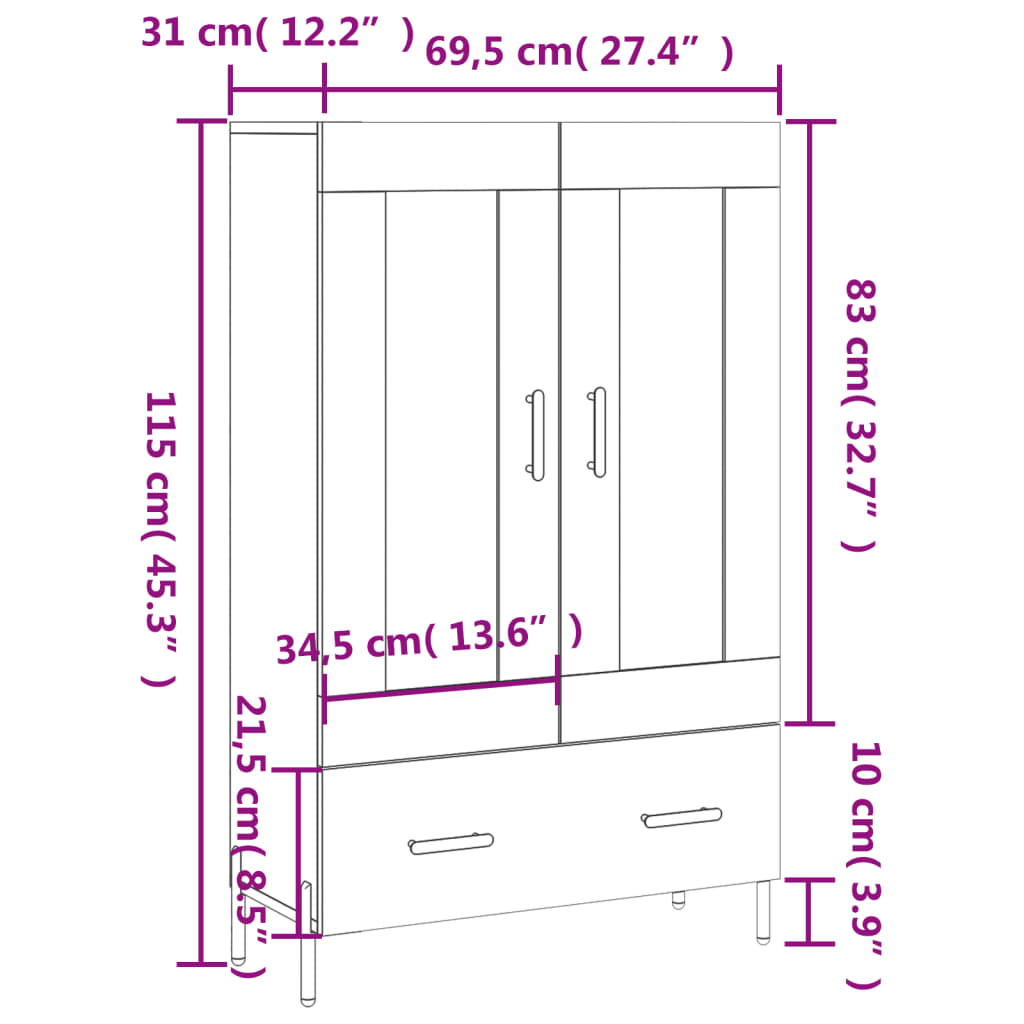 Highboard Concrete Grey 69.5 x 31 x 115 cm Particleboard