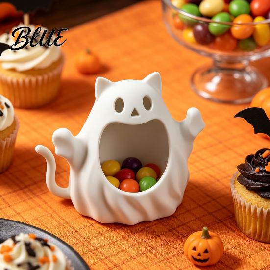 Holiday Seasonal Ornaments 3D Printed Halloween Ghost Cat Storage Holder Decorative Kitten Statue with Unique Lover Gifts Hollow Storage Candy Bowl