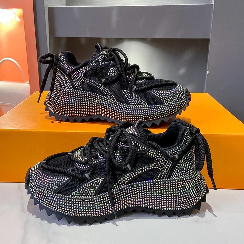 Full Diamond Running Shoes Thick Soled Spring Breathable Sports Water Diamond Casual Versatile Women'S Shoes Sports Shoes