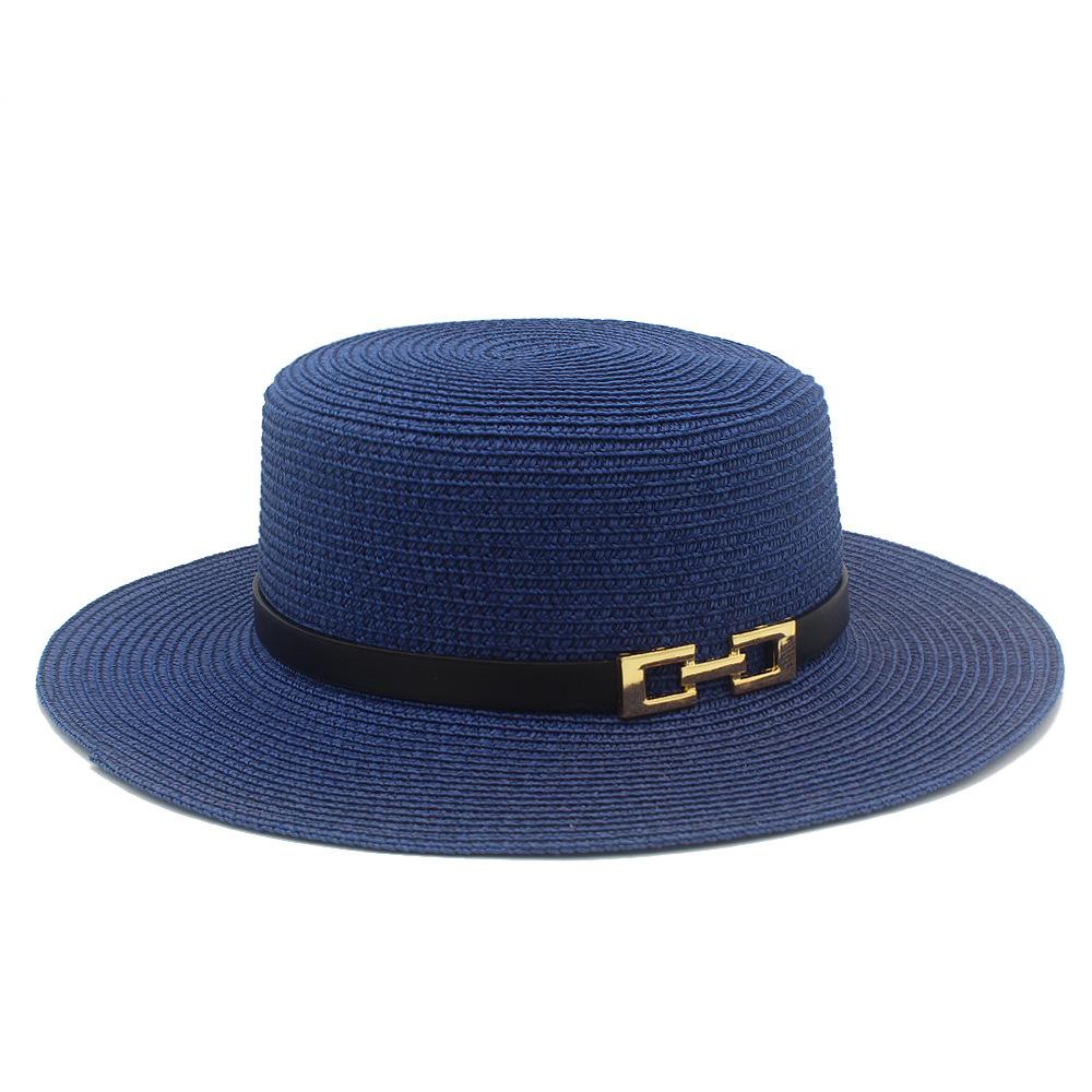 French Flat-top Straw Hat Women's New Spring and Summer Seaside Beach Hat Outdoor Sunscreen Sunshade Retro Straw Top Hat