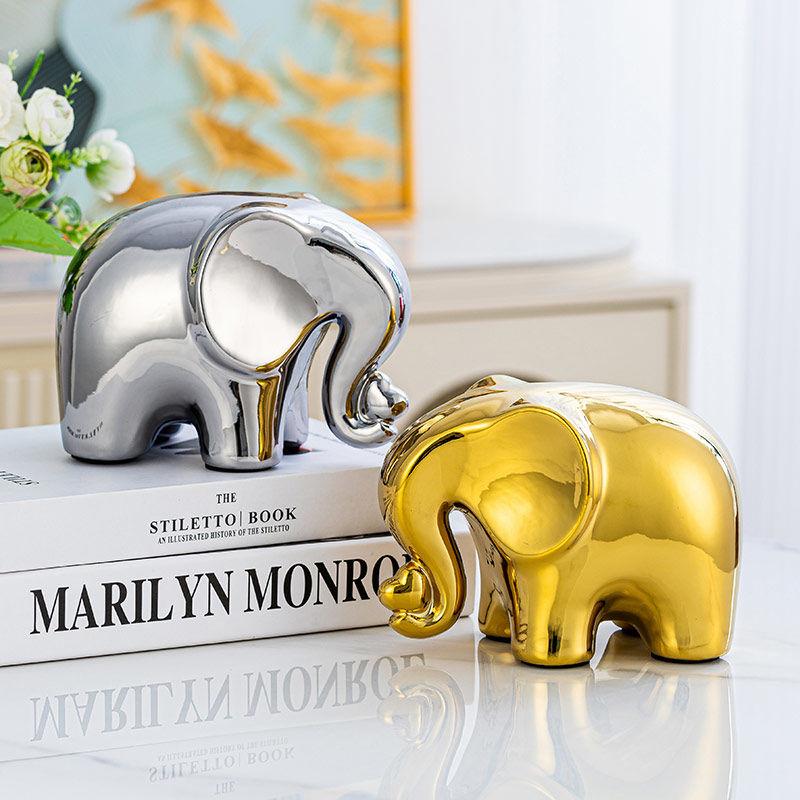 Handmade Ceramic Electroplated Elephant Statue Gold/Silver Home Decor Animal Figurine Wedding Gift  Ornament Office Desk Art